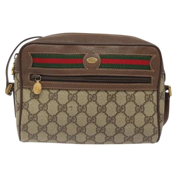 GUCCI GG Supreme Web Sherry Line Shoulder Bag PVC Beige Gold - Picture 2 of 16